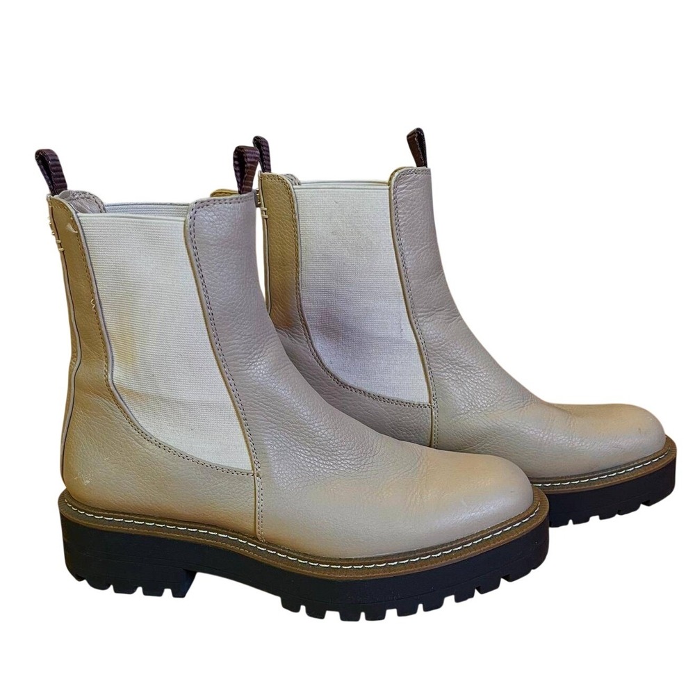 Sam Edelman Laguna Chelsea Boots Beige Leather Waterproof Lug Sole Womens 8.5M